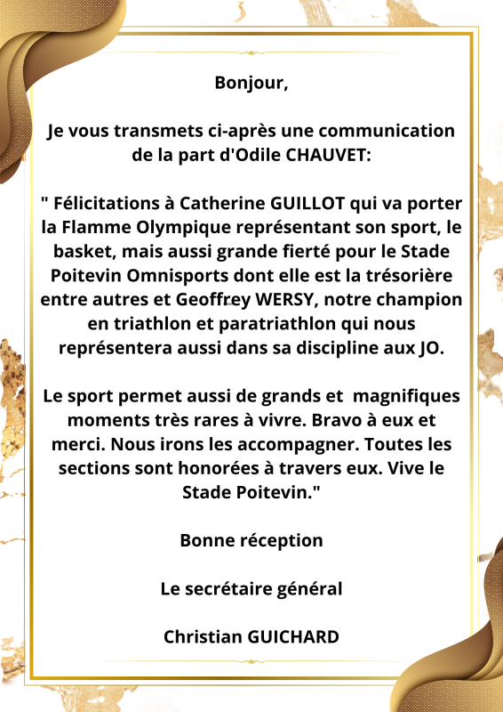 Communiqué de la Présidente Odile CHAUVET (Janvier 2024)